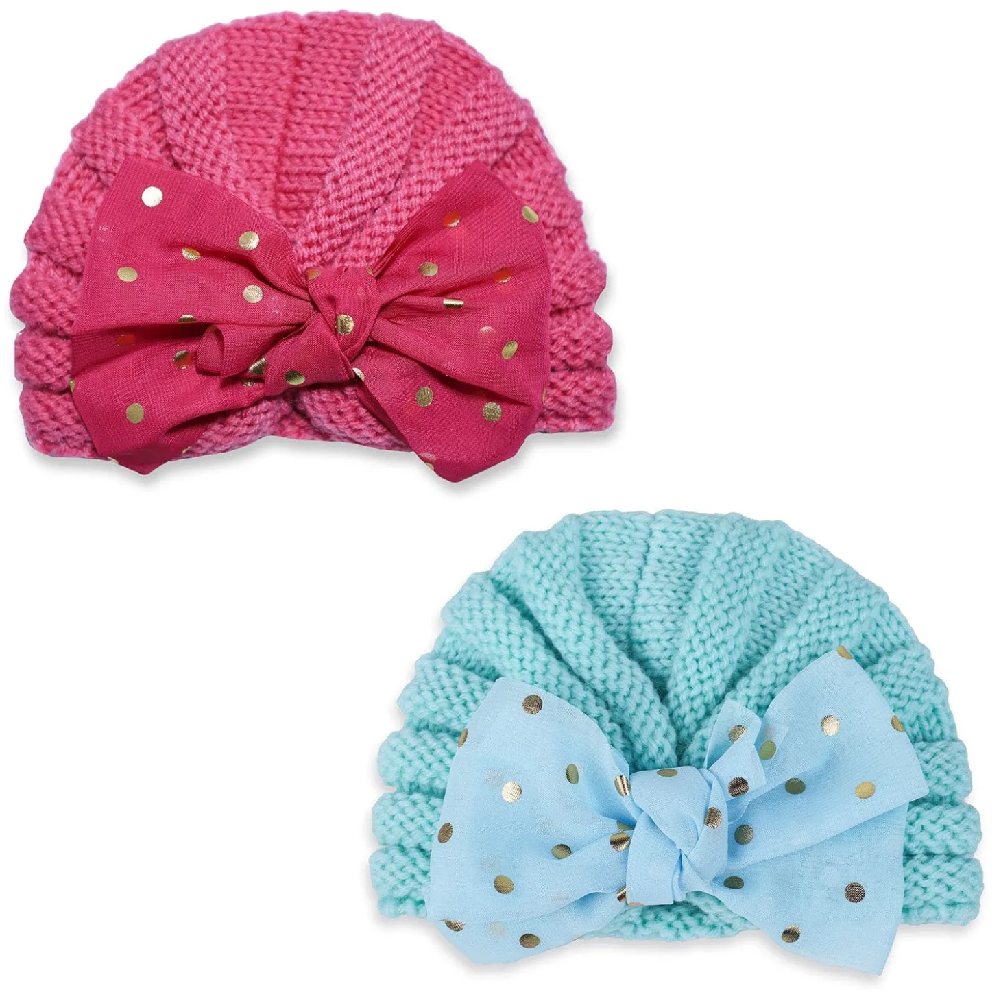 Baby Moo Partywear Sequence Bow 2 Pack Turban Caps - Pink And Blue