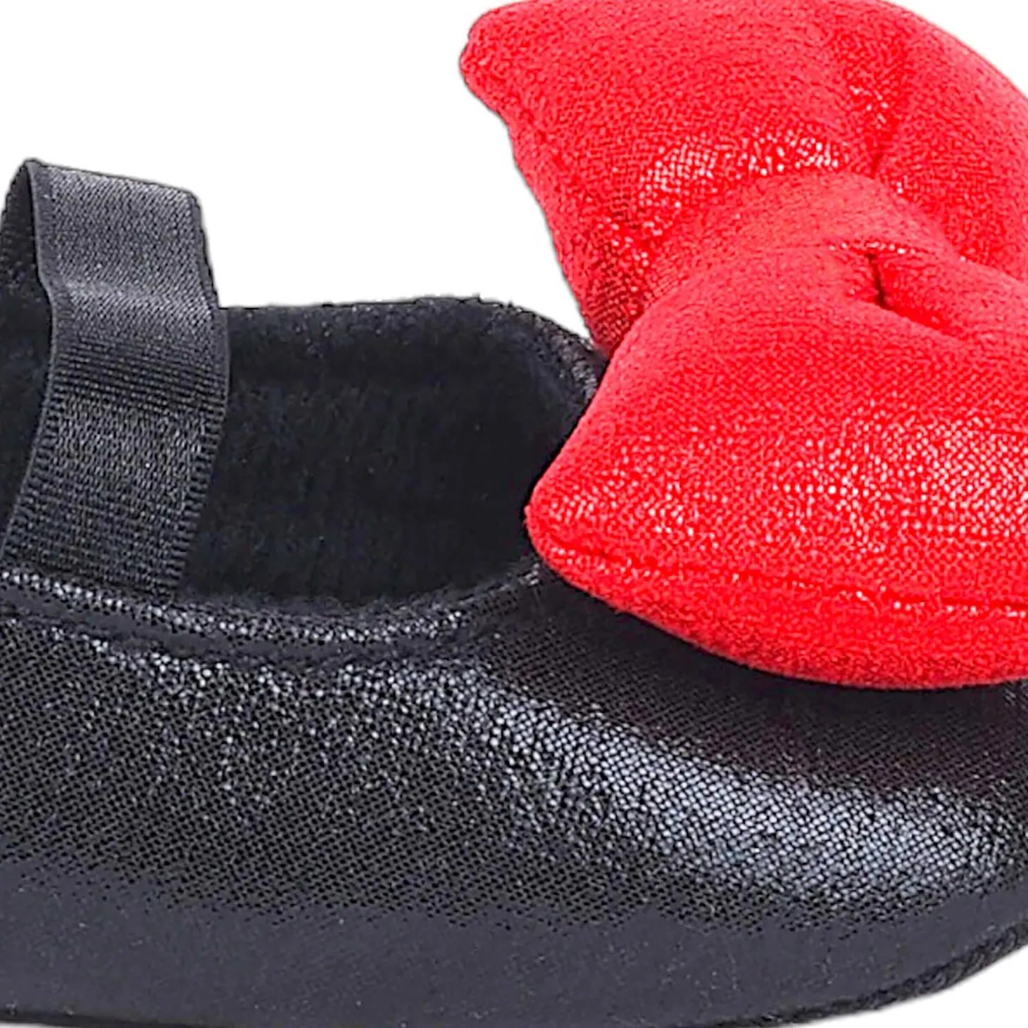 Baby Moo Partywear Shiny Bow Elastic Strap Anti-Skid Ballerina Booties - Black
