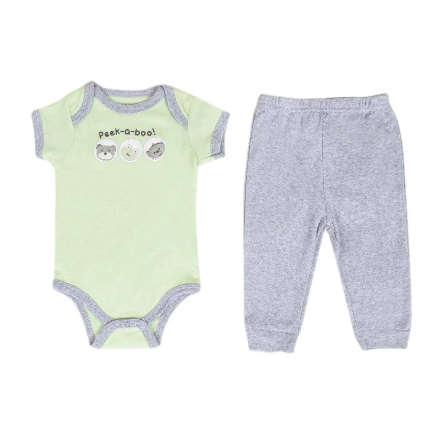 Baby Moo Peek A Boo Gift Set 5 Piece With Bodysuits, Pyjama, Bib And Socks - Green, Grey