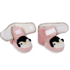 Baby Moo Penguin Warm Veclro Strap Fur Booties - Pink