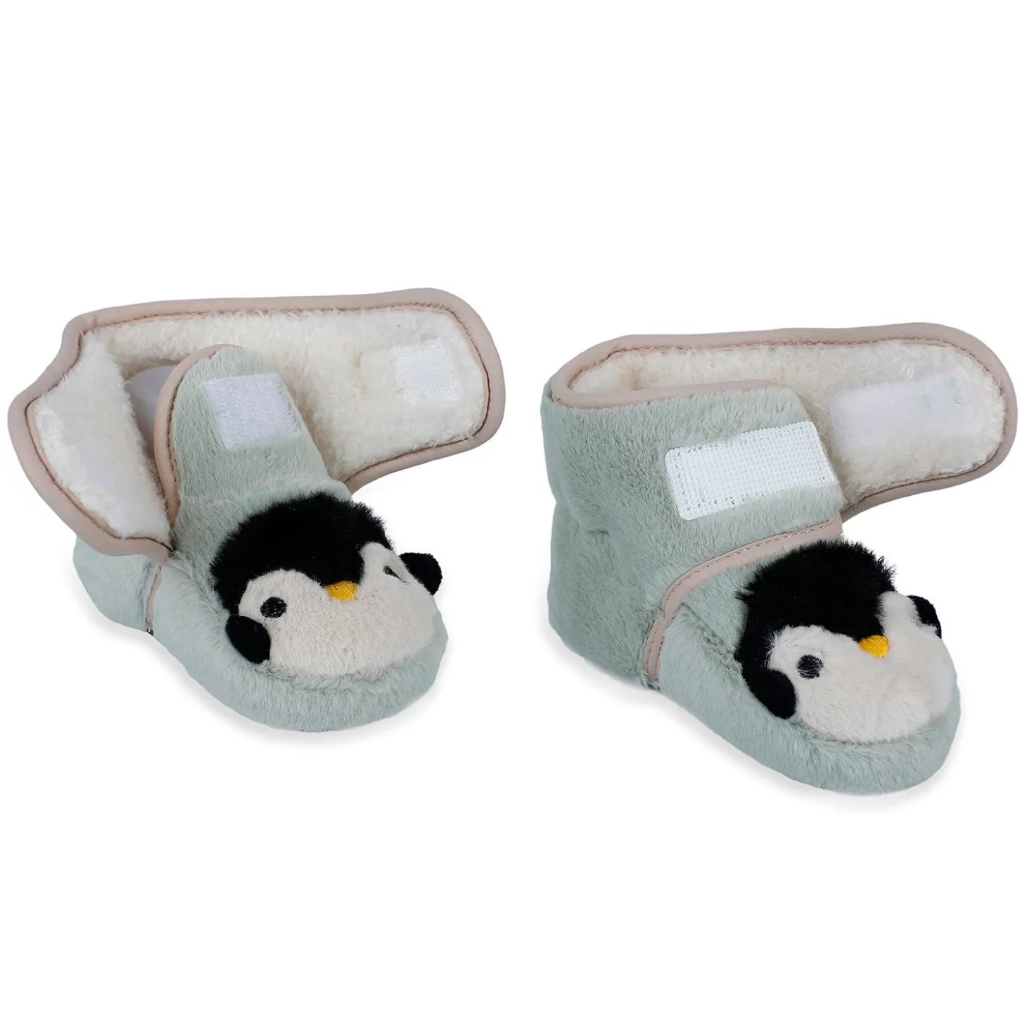 Baby Moo Penguin Warm Veclro Strap Fur Booties - Green