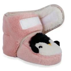 Baby Moo Penguin Warm Veclro Strap Fur Booties - Pink