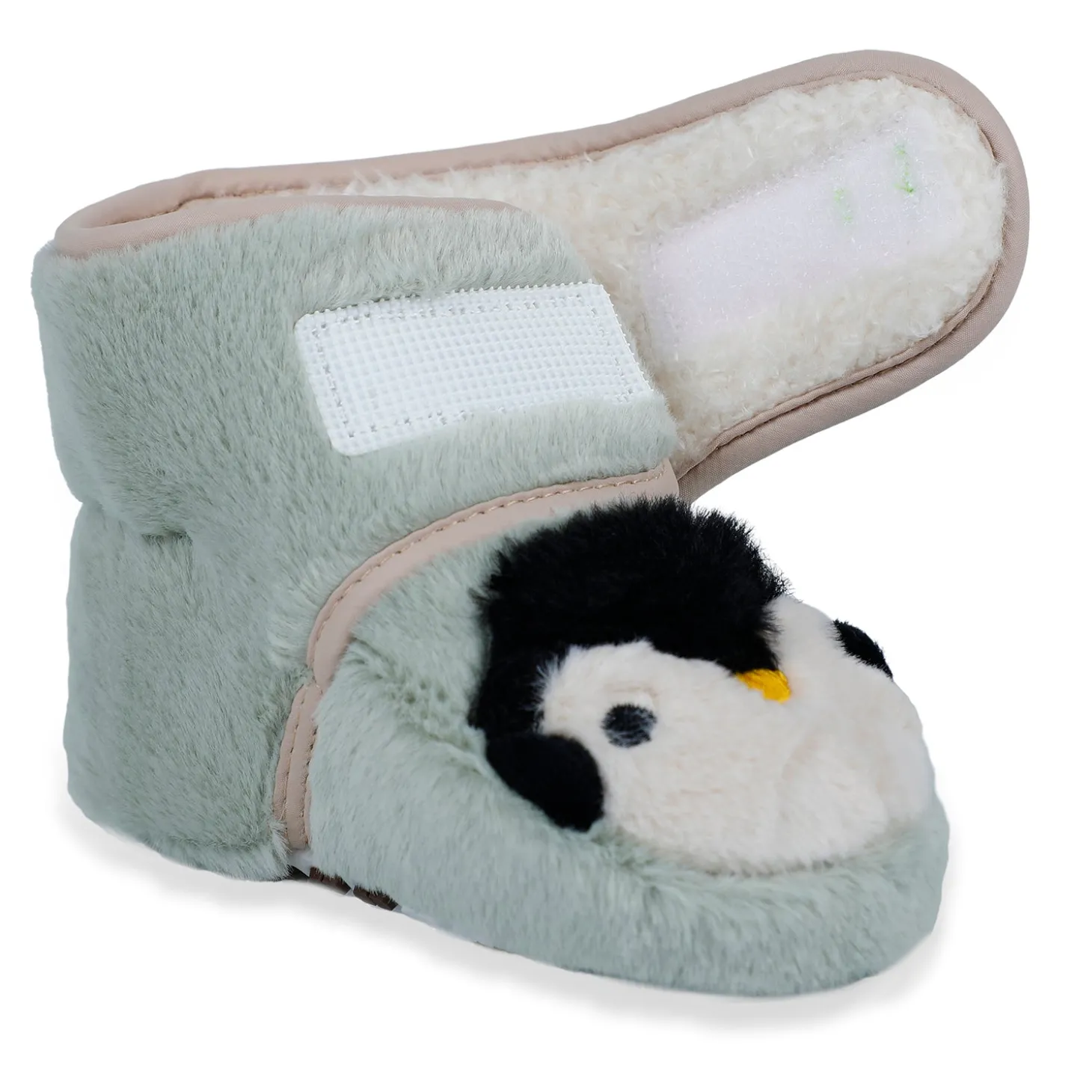 Baby Moo Penguin Warm Veclro Strap Fur Booties - Green