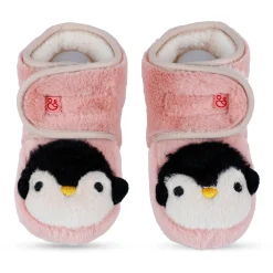 Baby Moo Penguin Warm Veclro Strap Fur Booties - Pink