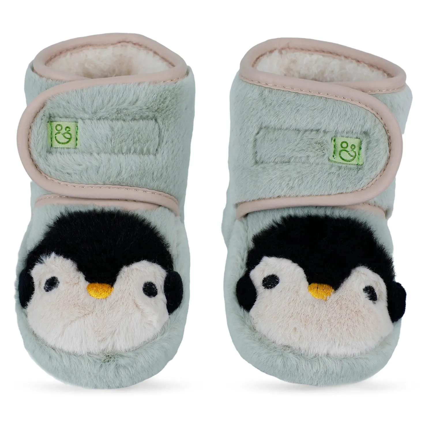 Baby Moo Penguin Warm Veclro Strap Fur Booties - Green