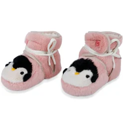 Baby Moo Penguin Warm Veclro Strap Fur Booties - Pink