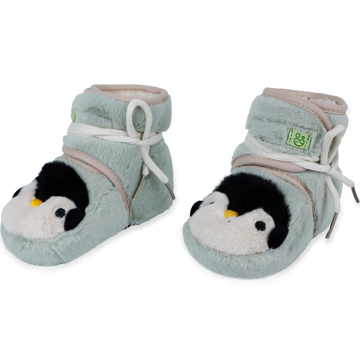 Baby Moo Penguin Warm Veclro Strap Fur Booties - Green