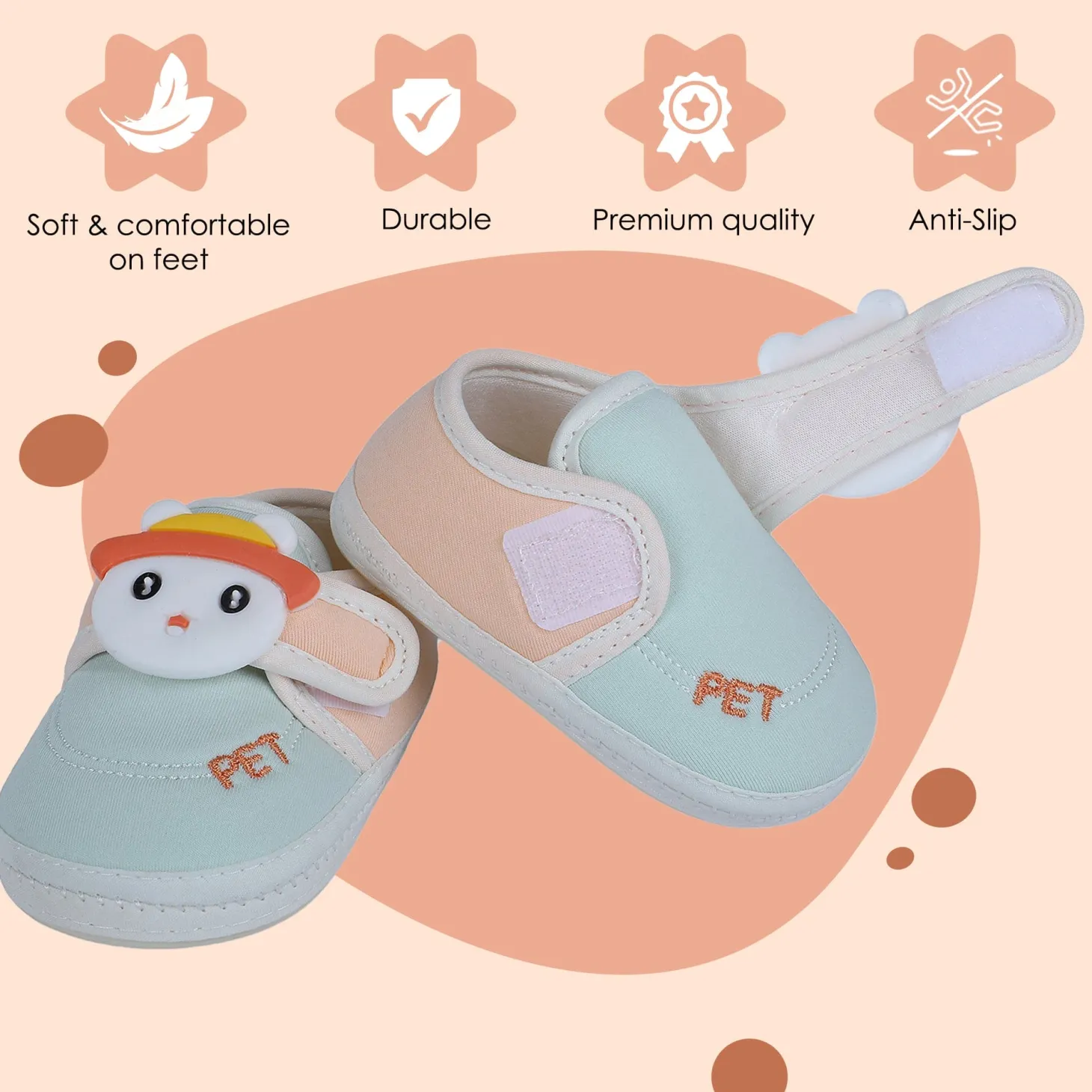 Baby Moo Persian Kitty Soft Sole Anti-Slip Booties - Green