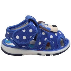 Baby Moo Pilot Dog Applique Polka Dot Printed Velcro Strap Anti-Skid Chu Chu Sound Sandals - Blue