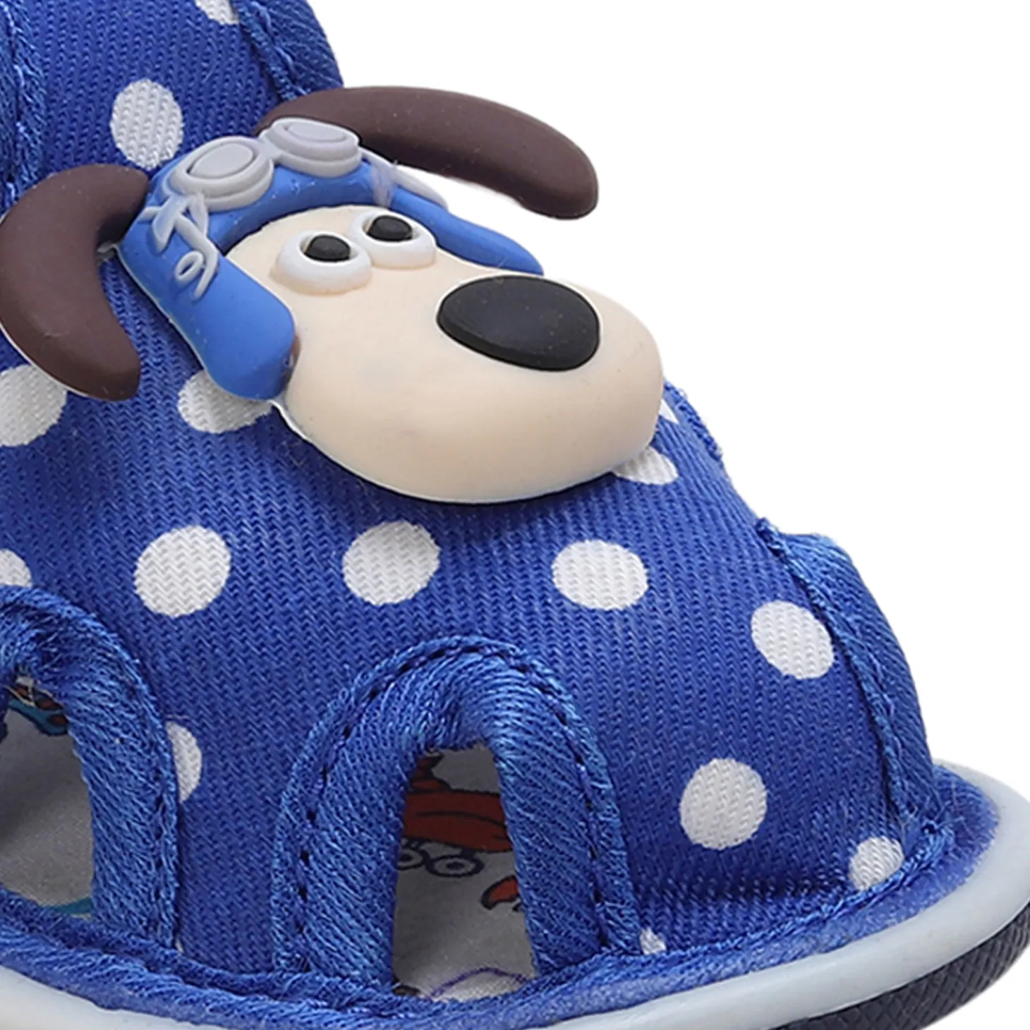 Baby Moo Pilot Dog Applique Polka Dot Printed Velcro Strap Anti-Skid Chu Chu Sound Sandals - Blue