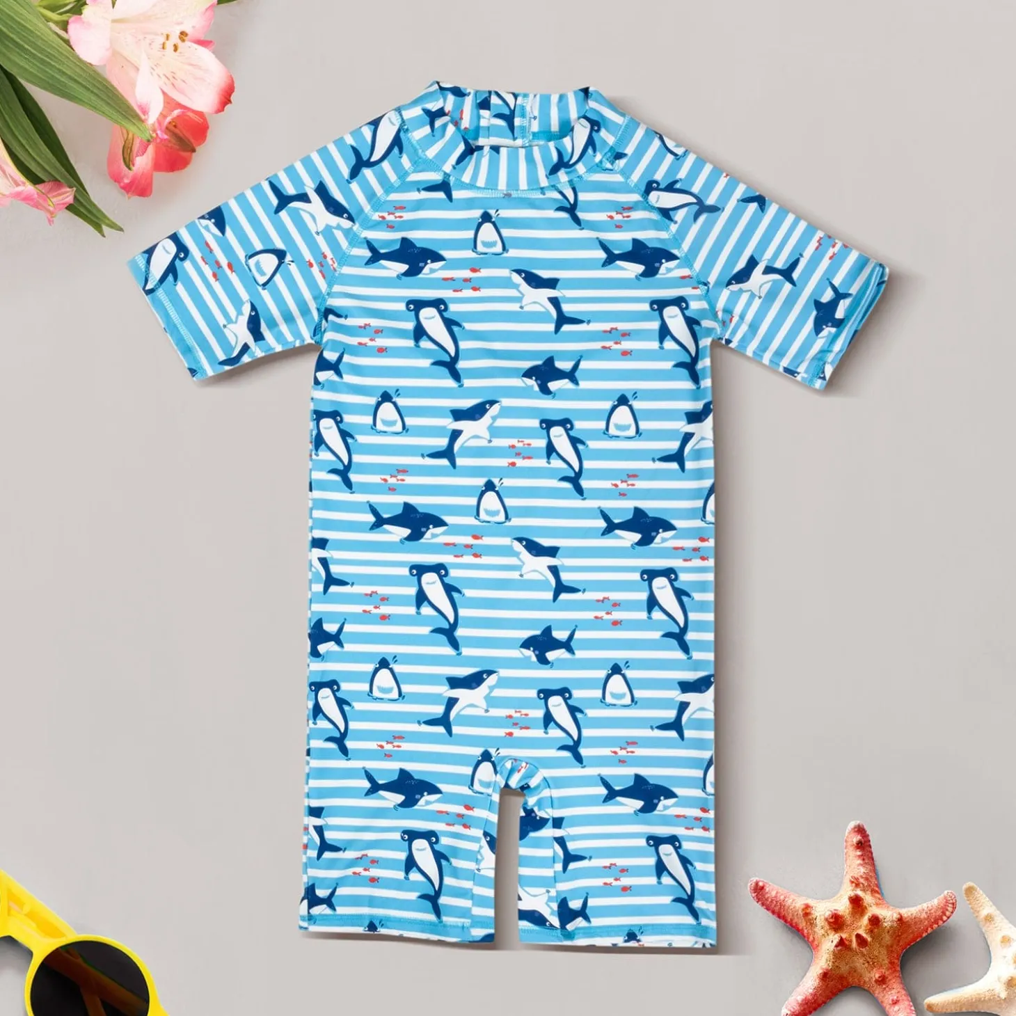 Baby Moo Playing Dolphin Beach Bodysuit One-Piece Swimsuit Pool Swimming Costume - Blue