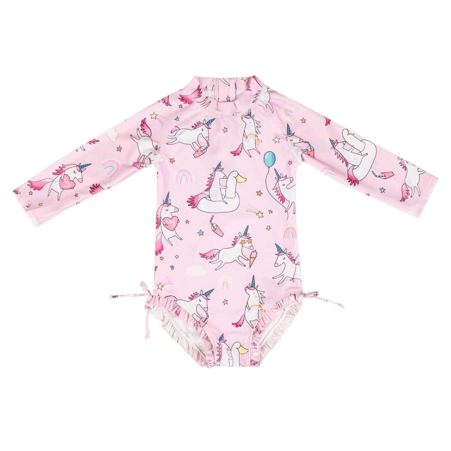 Baby Moo Playing Unicorn Beach Bodysuit One-Piece Swimsuit Pool Swimming Costume - Pink