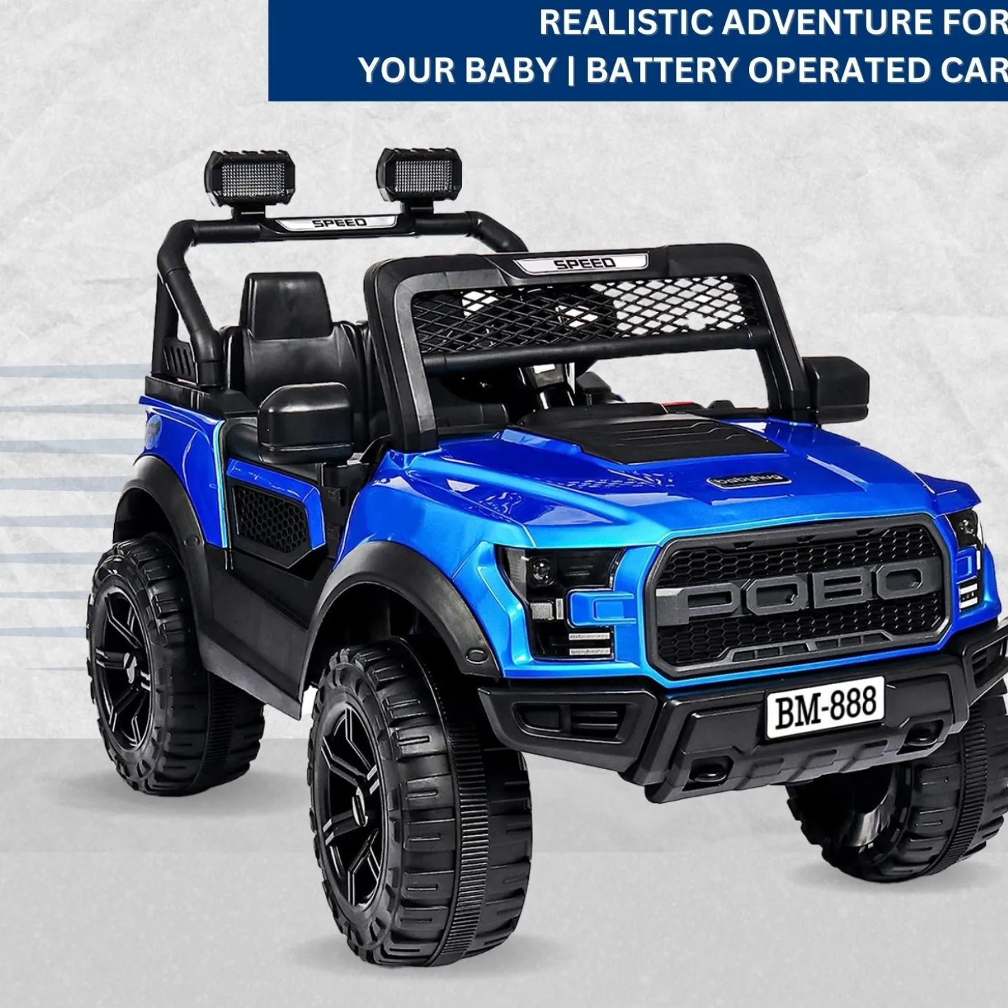 Baby Moo Pobo Electric Ride-On Car for Kids | Rechargeable Battery | Bluetooth Remote Control | USB MP3 Player | Double Seat | Age 2-6 - Blue