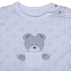Baby Moo Pocket Teddy Embroidered Half Sleeve Short Romper - White