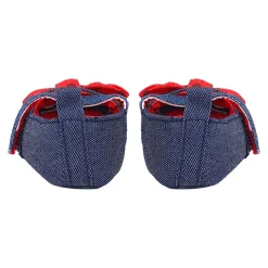 Baby Moo Polka Bow Knot Velcro Strap Denim Ballerina Booties - Navy Blue