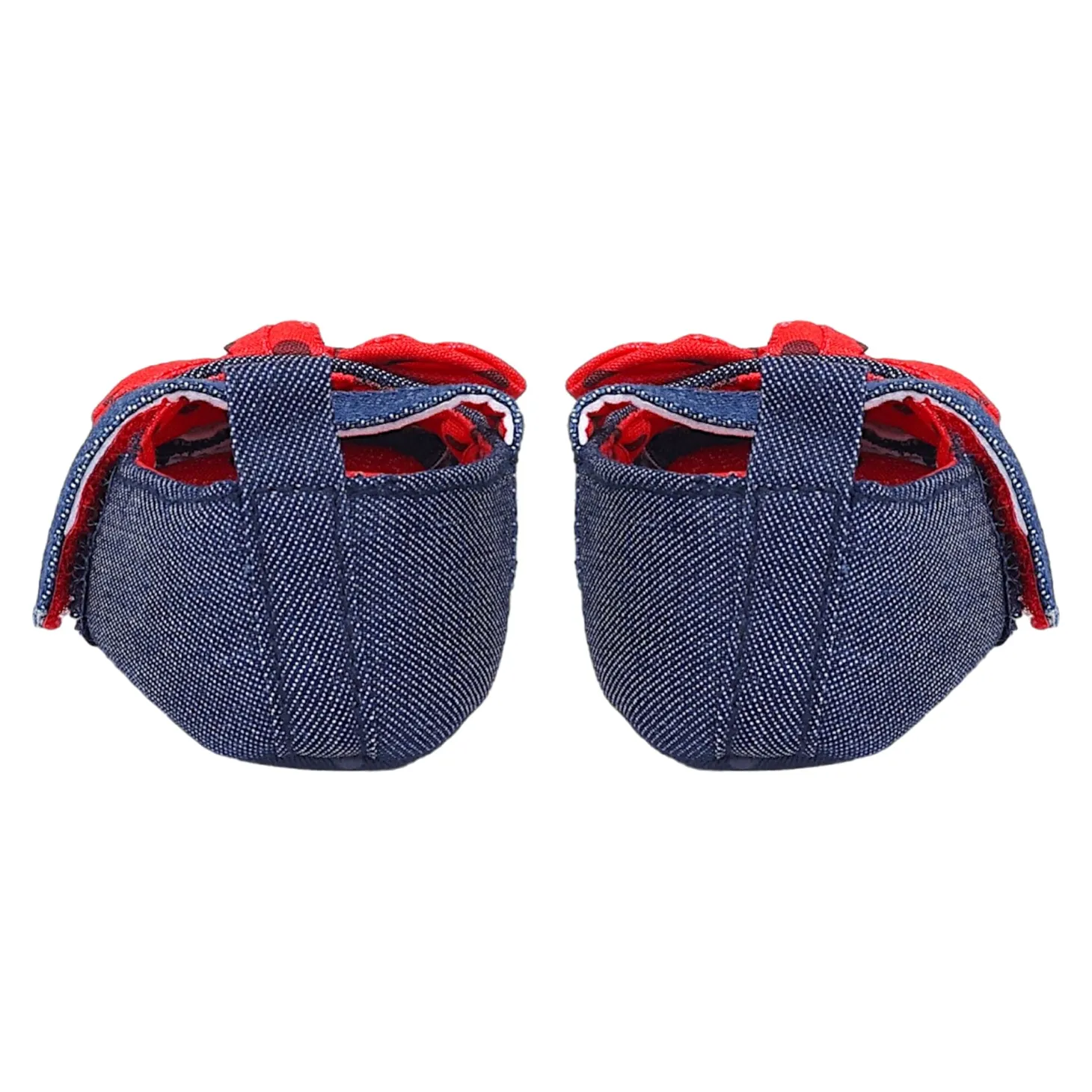 Baby Moo Polka Bow Knot Velcro Strap Denim Ballerina Booties - Navy Blue