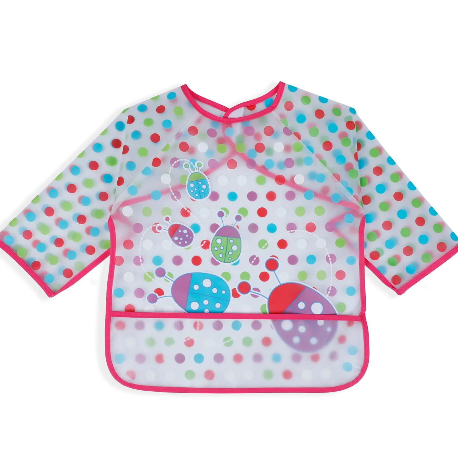 Baby Moo Polka Dots And Bugs Long Sleeves Waterproof Wear Me Bib - Pink