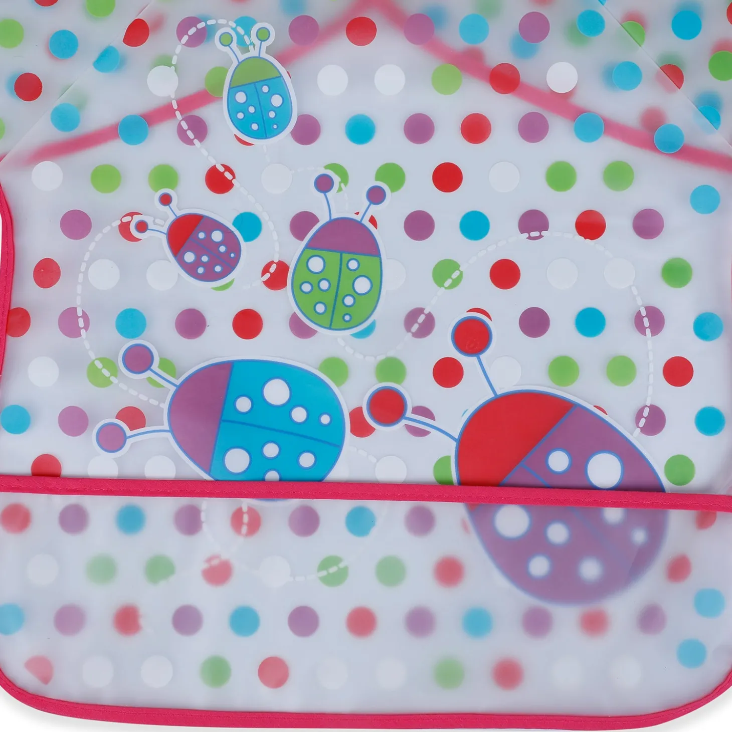 Baby Moo Polka Dots And Bugs Long Sleeves Waterproof Wear Me Bib - Pink