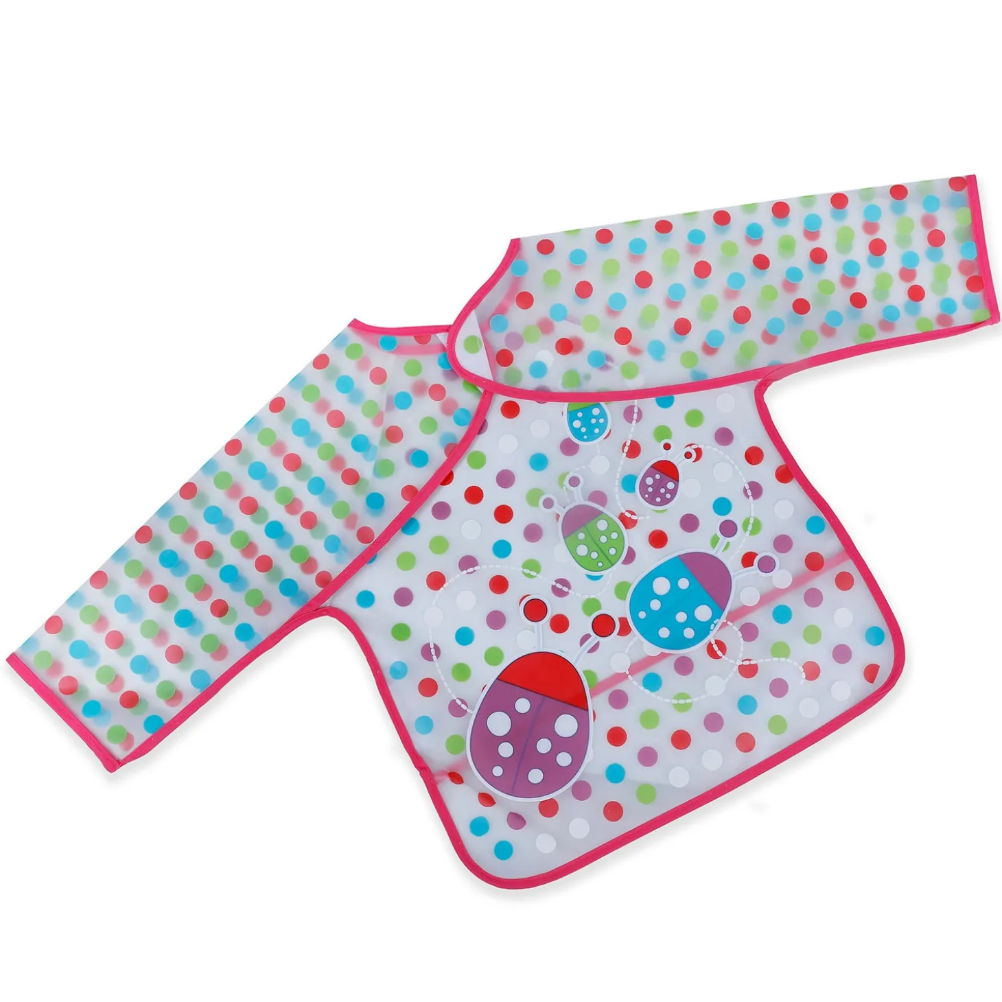 Baby Moo Polka Dots And Bugs Long Sleeves Waterproof Wear Me Bib - Pink