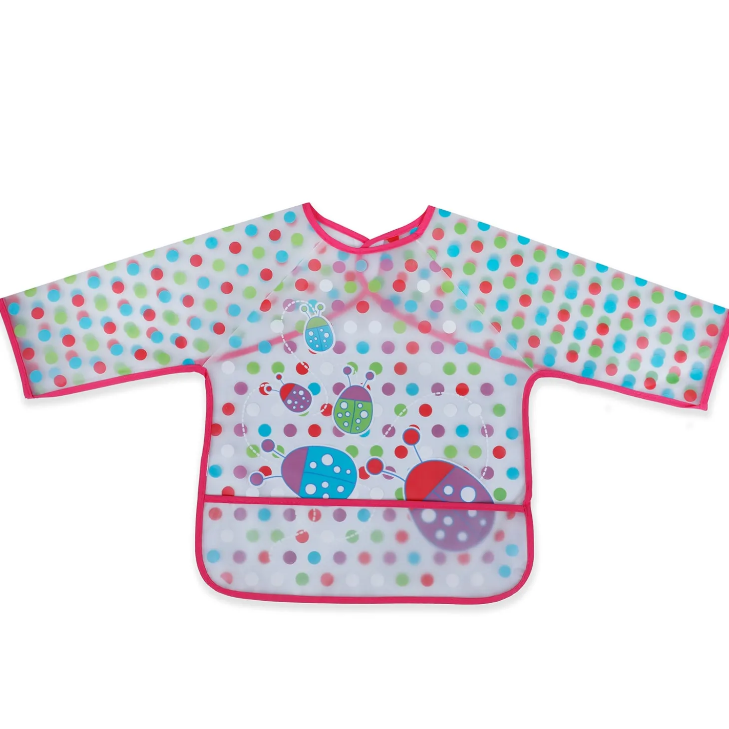 Baby Moo Polka Dots And Bugs Long Sleeves Waterproof Wear Me Bib - Pink