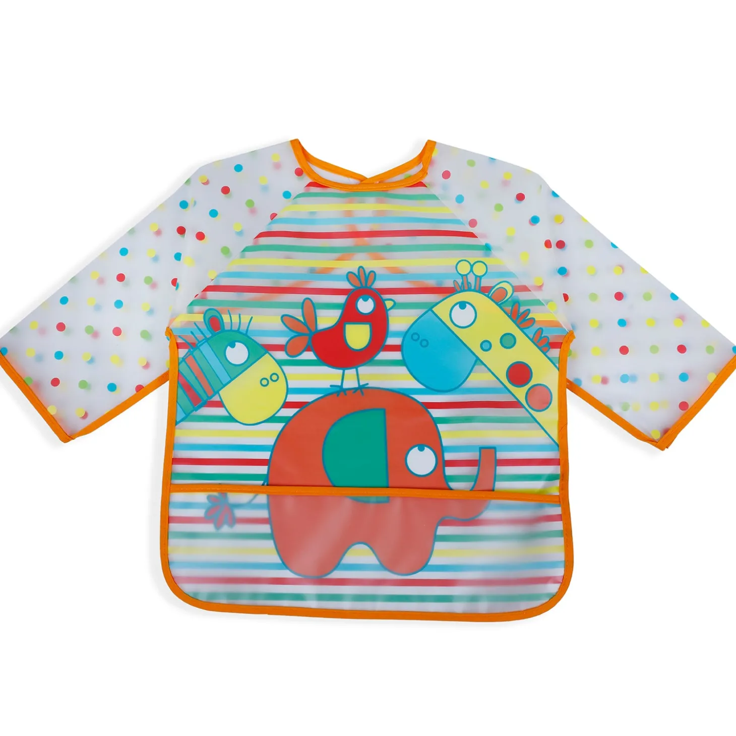 Baby Moo Polka Dots with Animals Long Sleeves Waterproof Wear Me Bib - Orange