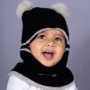 Baby Moo Pom Pom Winter Monkey Woolen Cap - Black, White