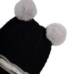 Baby Moo Pom Pom Winter Monkey Woolen Cap - Black, White