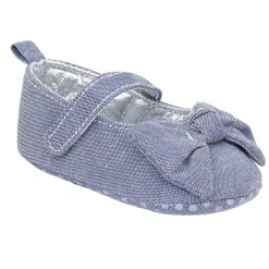 Baby Moo Pretty Bow Knot Velcro Strap Anti-Skid Ballerina Booties - Grey