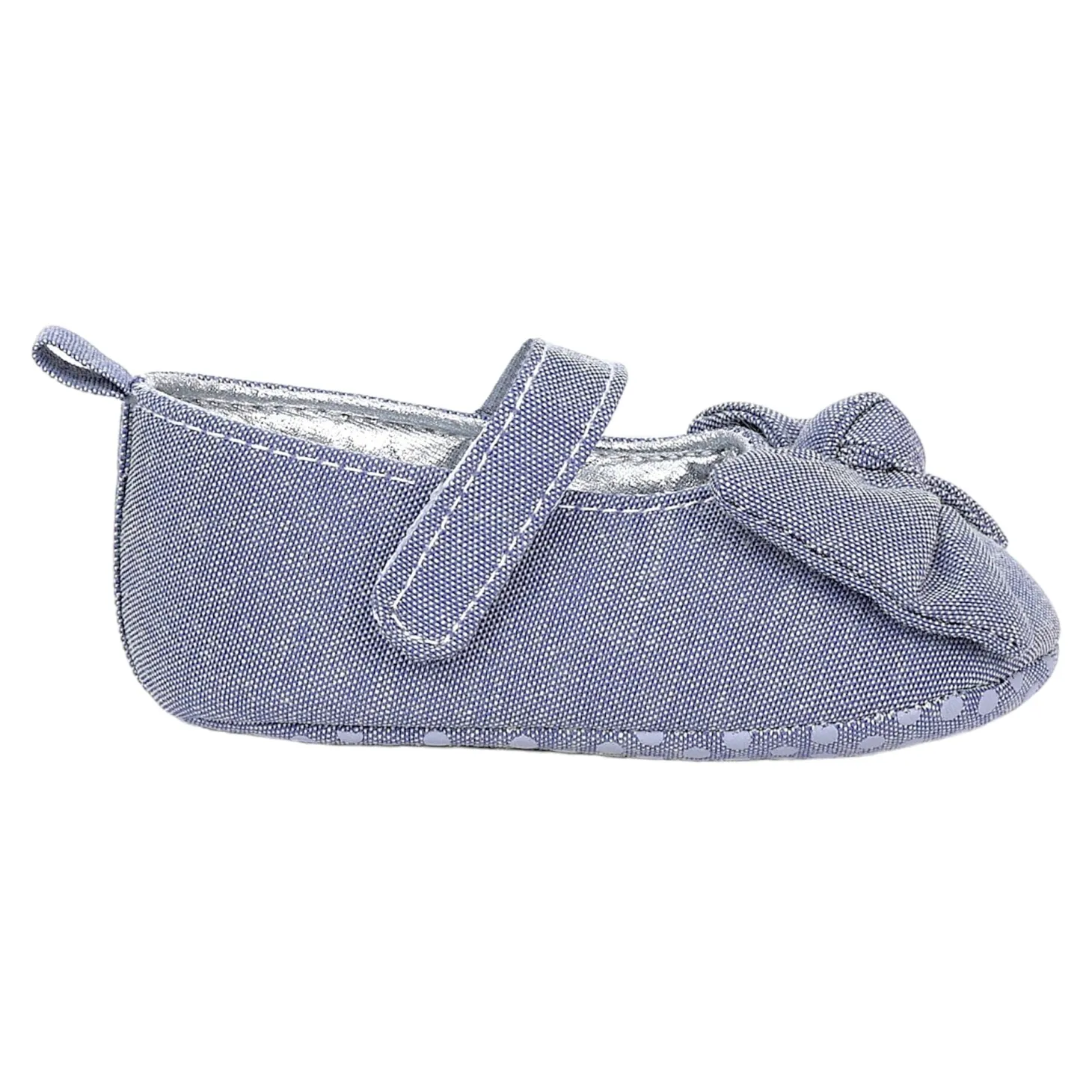 Baby Moo Pretty Bow Knot Velcro Strap Anti-Skid Ballerina Booties - Grey