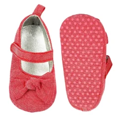 Baby Moo Pretty Bow Knot Velcro Strap Anti-Skid Ballerina Booties - Pink