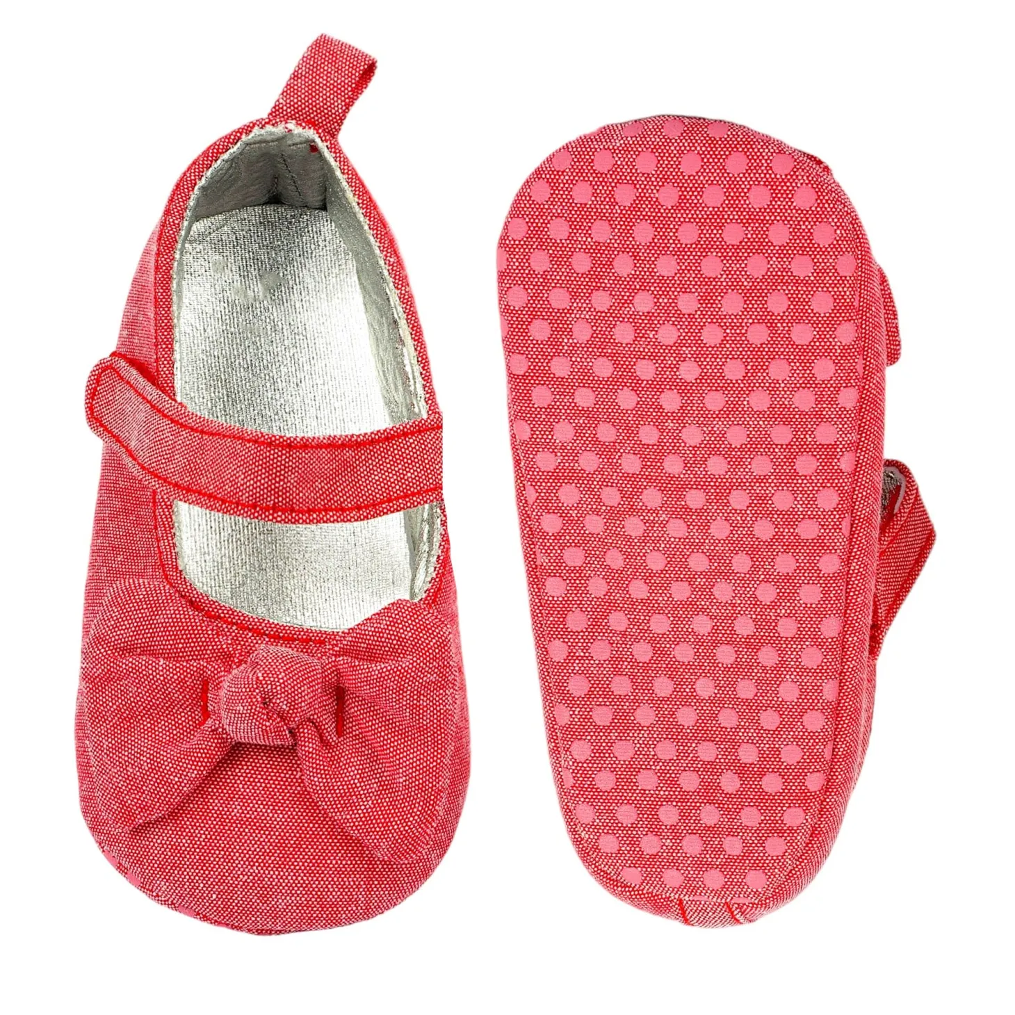 Baby Moo Pretty Bow Knot Velcro Strap Anti-Skid Ballerina Booties - Pink