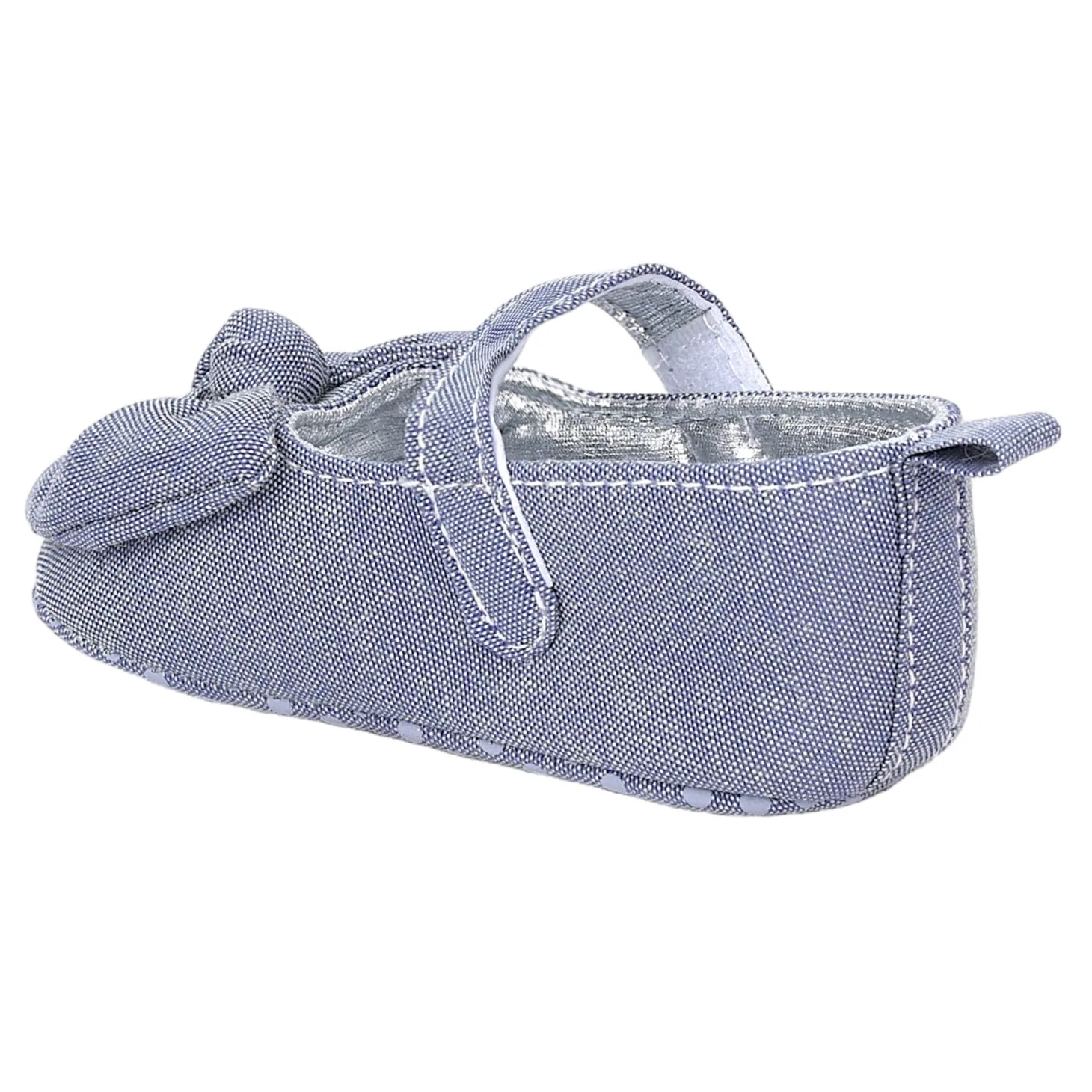 Baby Moo Pretty Bow Knot Velcro Strap Anti-Skid Ballerina Booties - Grey