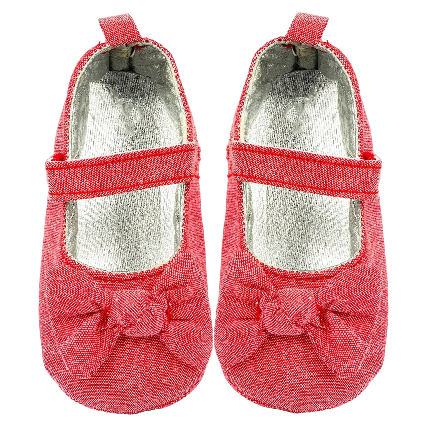 Baby Moo Pretty Bow Knot Velcro Strap Anti-Skid Ballerina Booties - Pink