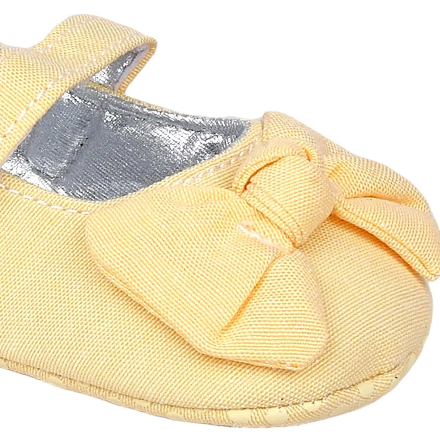 Baby Moo Pretty Bow Knot Velcro Strap Anti-Skid Ballerina Booties - Yellow