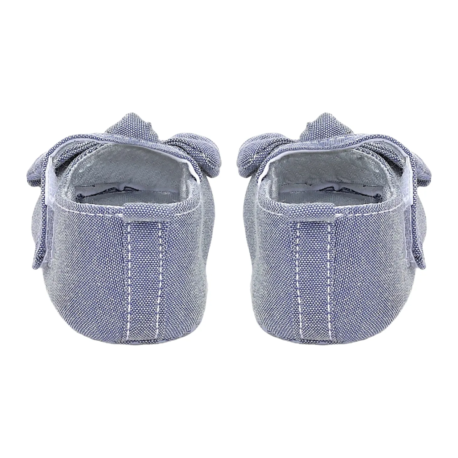 Baby Moo Pretty Bow Knot Velcro Strap Anti-Skid Ballerina Booties - Grey