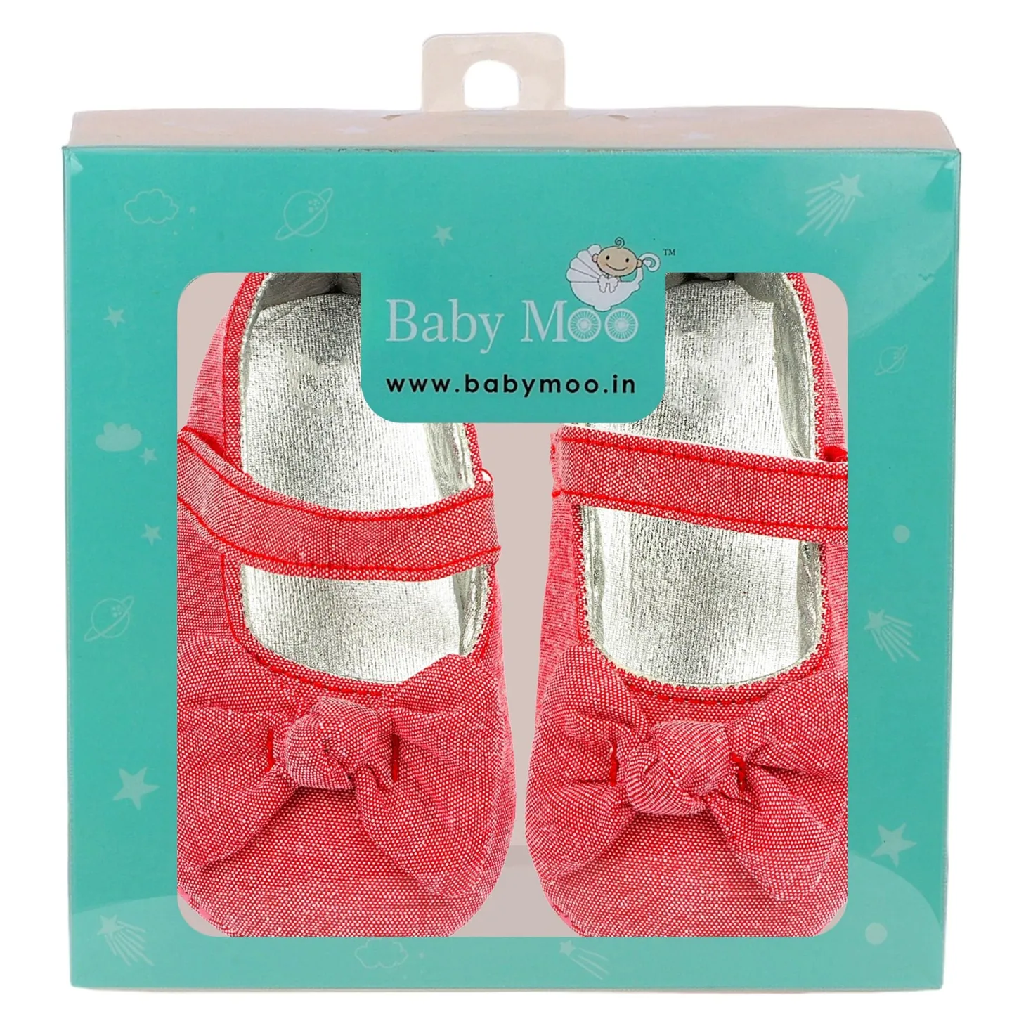 Baby Moo Pretty Bow Knot Velcro Strap Anti-Skid Ballerina Booties - Pink