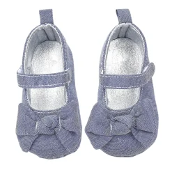 Baby Moo Pretty Bow Knot Velcro Strap Anti-Skid Ballerina Booties - Grey
