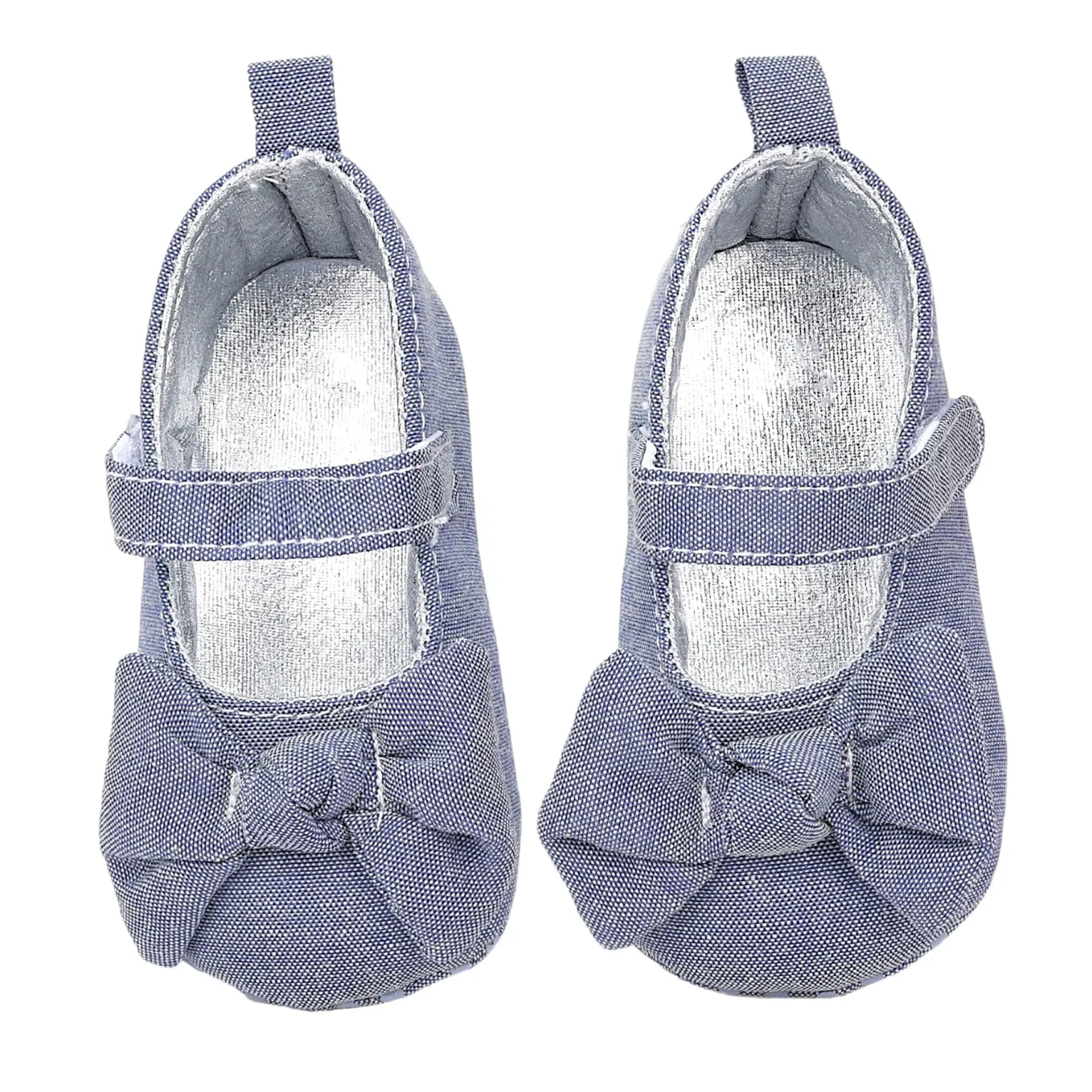 Baby Moo Pretty Bow Knot Velcro Strap Anti-Skid Ballerina Booties - Grey