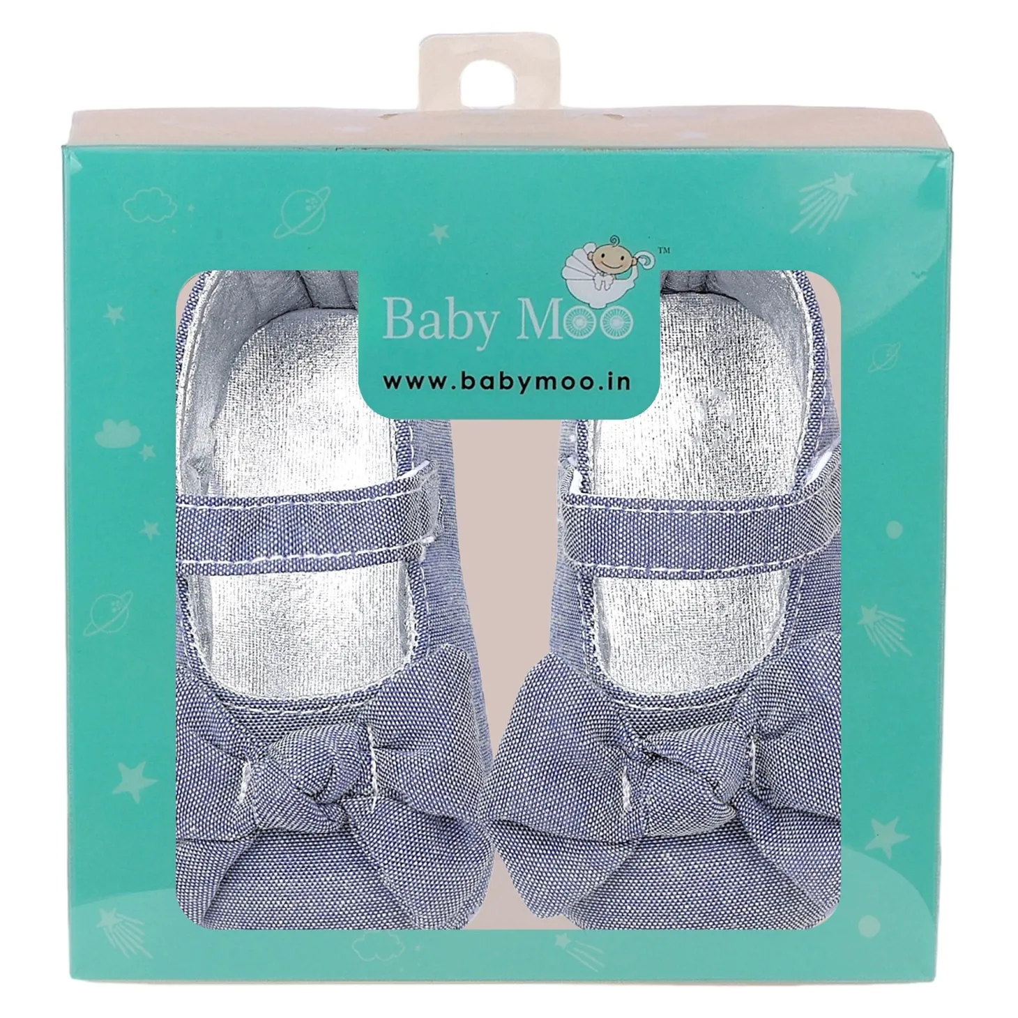 Baby Moo Pretty Bow Knot Velcro Strap Anti-Skid Ballerina Booties - Grey