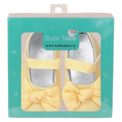Baby Moo Pretty Bow Knot Velcro Strap Anti-Skid Ballerina Booties - Yellow