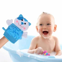 Baby Moo Pretty Kitty Bath Time Fun Hand Puppet Loofah Bath Glove - Blue