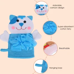 Baby Moo Pretty Kitty Bath Time Fun Hand Puppet Loofah Bath Glove - Blue