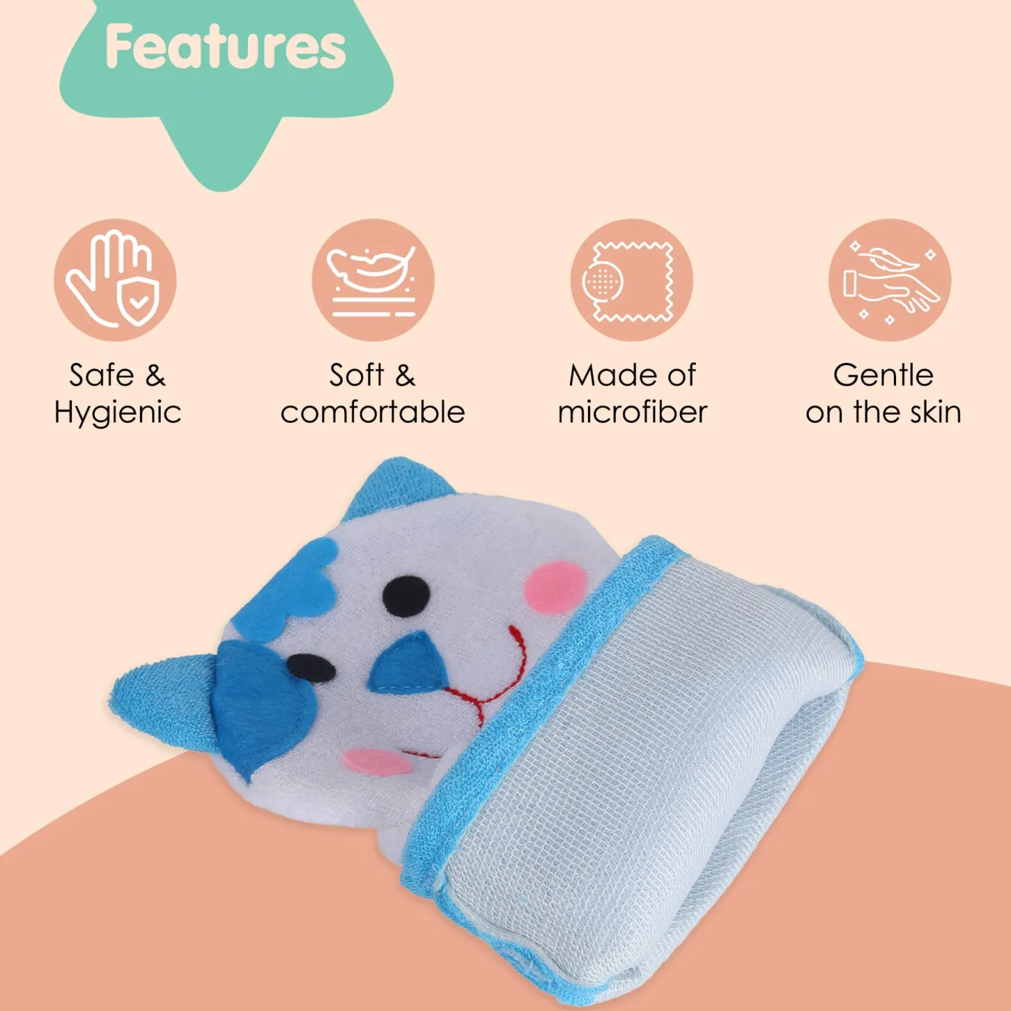 Baby Moo Pretty Kitty Bath Time Fun Hand Puppet Loofah Bath Glove - Blue