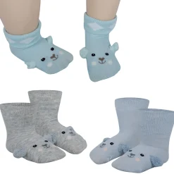 Baby Moo Puppy 3D Anti-Skid Socks Booties Pack of 3 - Grey