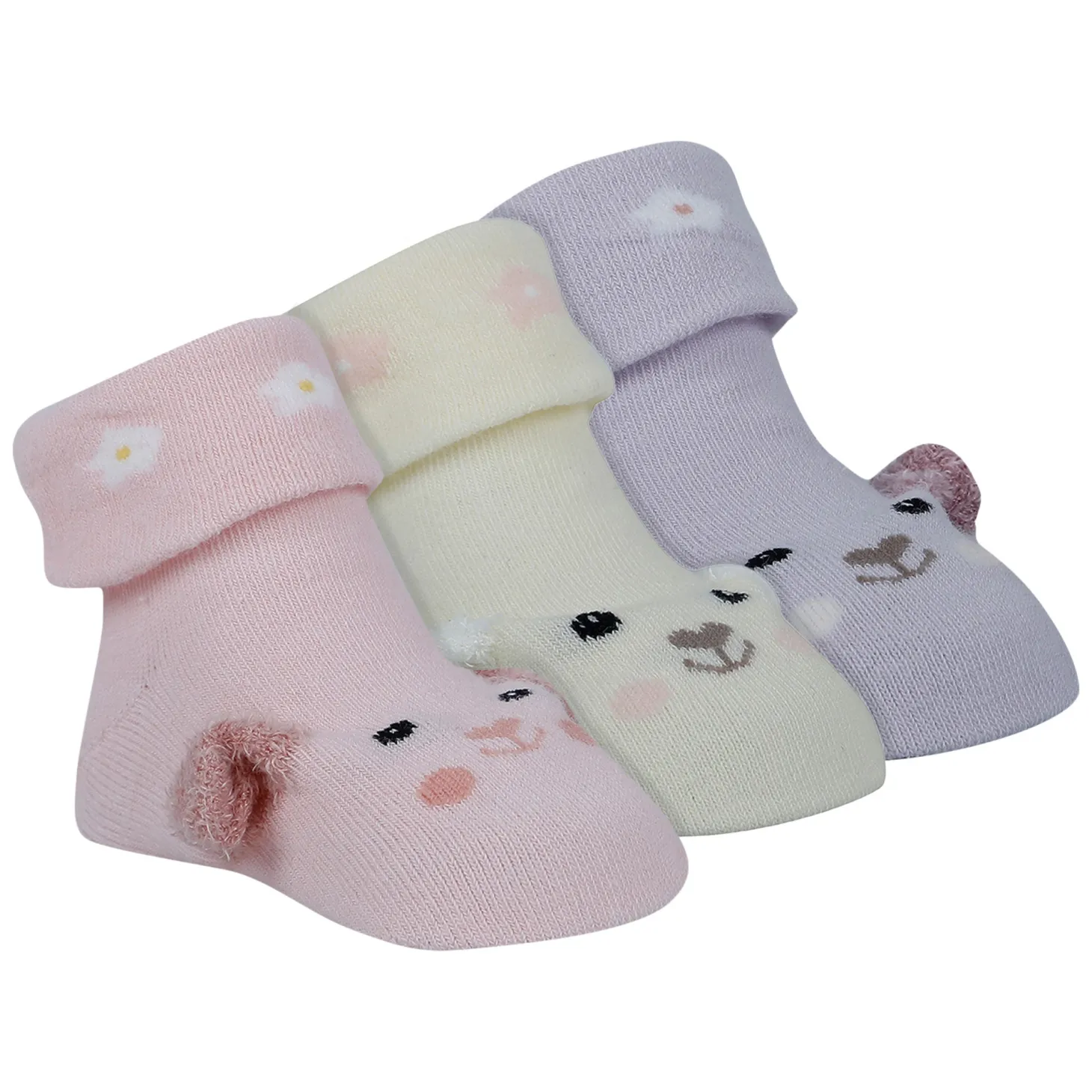 Baby Moo Puppy 3D Anti-Skid Socks Booties Pack of 3 - Pink