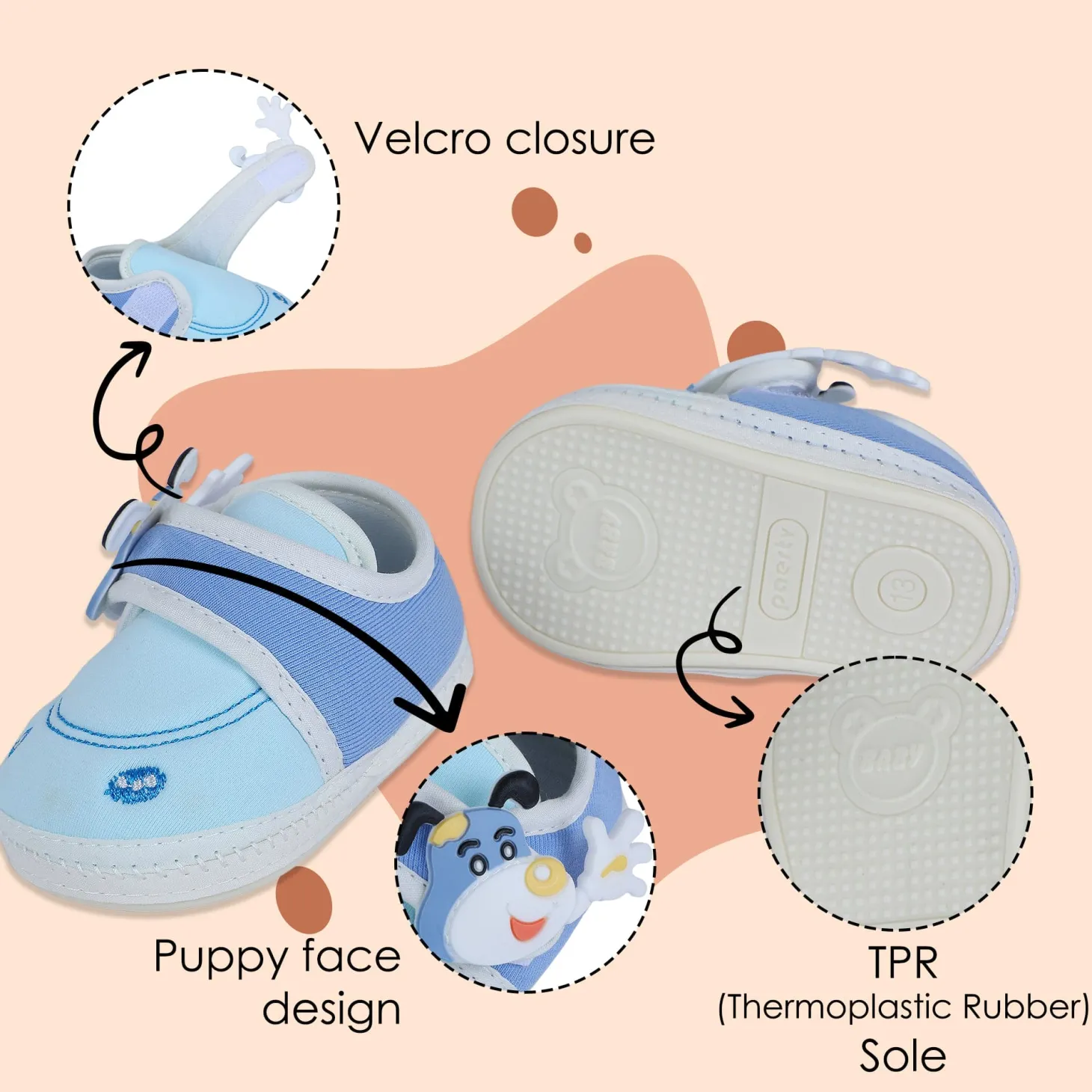 Baby Moo Puppy Face Soft Sole Anti-Slip Booties - Blue