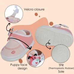 Baby Moo Puppy Face Soft Sole Anti-Slip Booties - Pink
