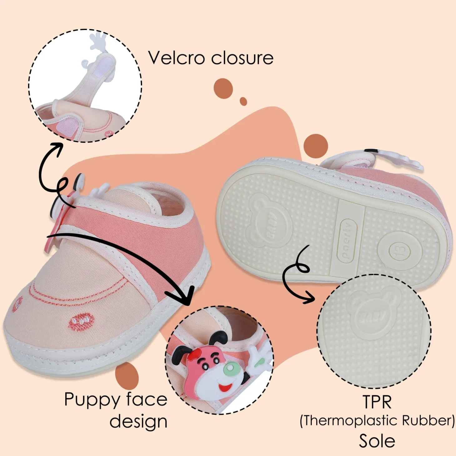 Baby Moo Puppy Face Soft Sole Anti-Slip Booties - Pink