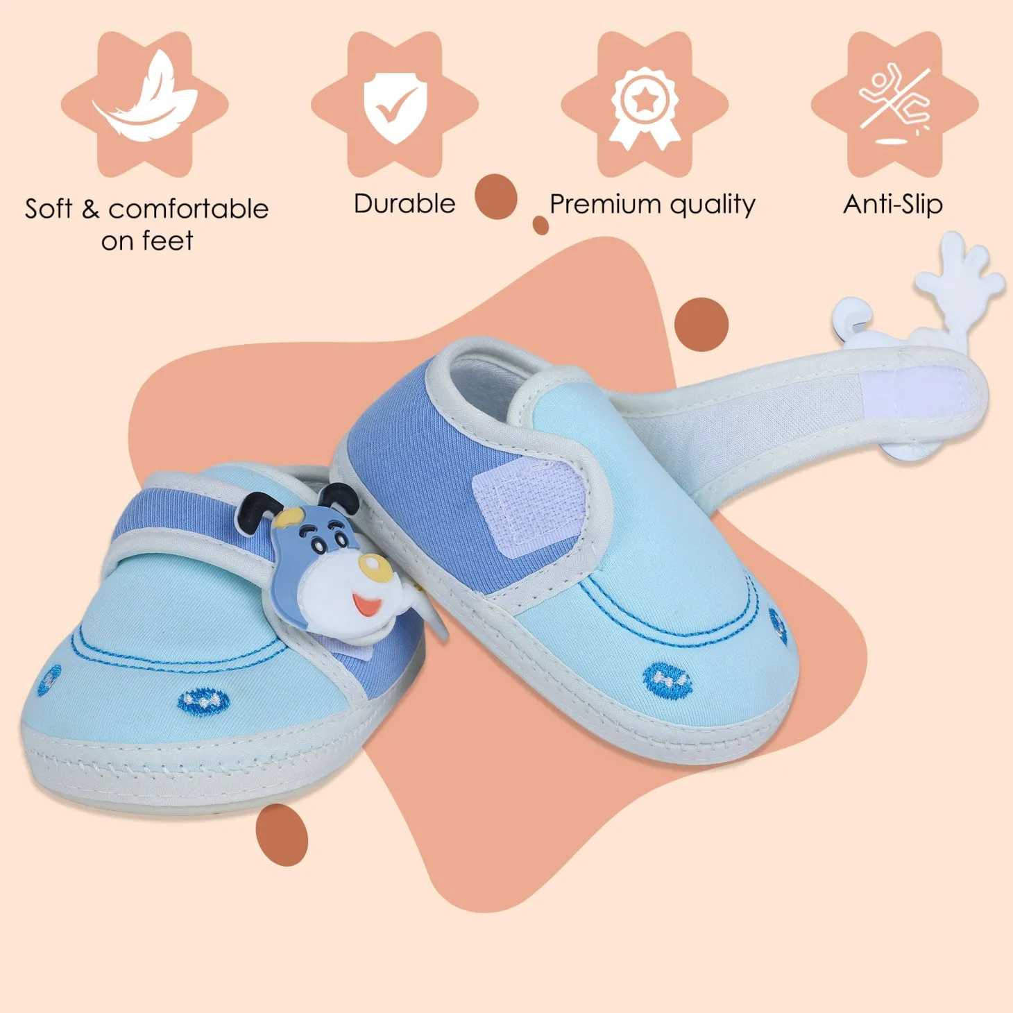 Baby Moo Puppy Face Soft Sole Anti-Slip Booties - Blue