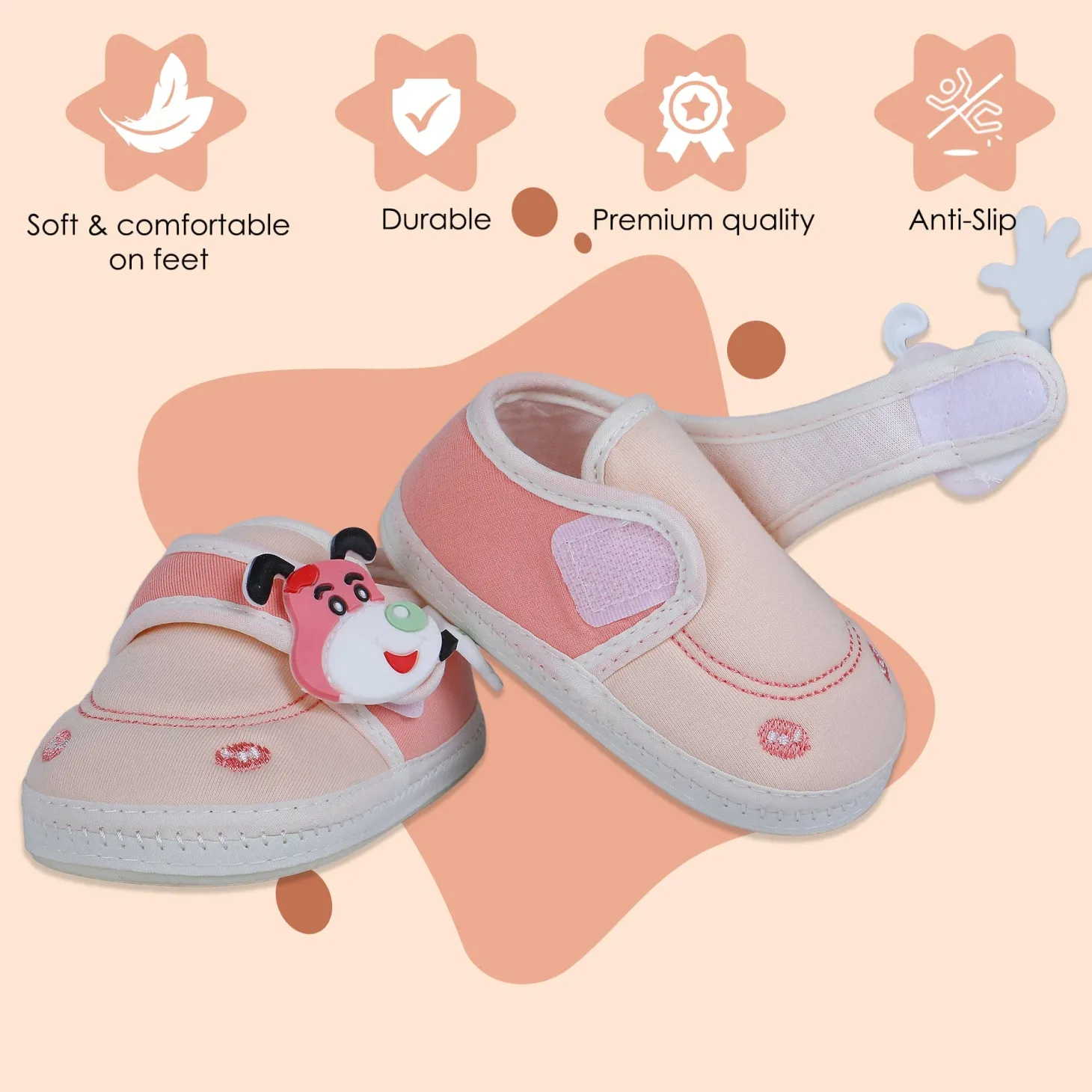 Baby Moo Puppy Face Soft Sole Anti-Slip Booties - Pink